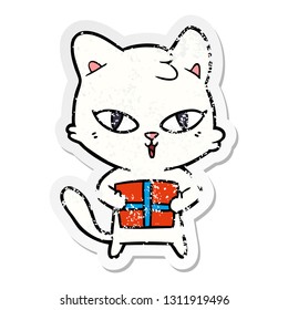 distressed sticker of a cartoon cat