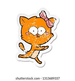 distressed sticker of a cartoon cat