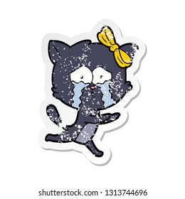 distressed sticker of a cartoon cat