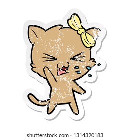 distressed sticker of a cartoon cat