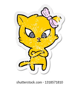 distressed sticker of a cartoon cat