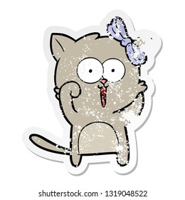 pegatina angustiada de un gato de dibujos animados
