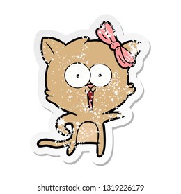 distressed sticker of a cartoon cat