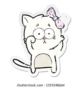 distressed sticker of a cartoon cat