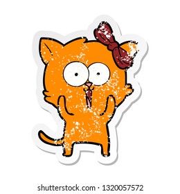 bedrückter Aufkleber einer Cartoon-Katze