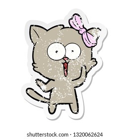distressed sticker of a cartoon cat
