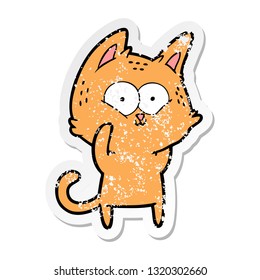 distressed sticker of a cartoon cat