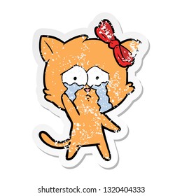 pegatina angustiada de un gato de dibujos animados