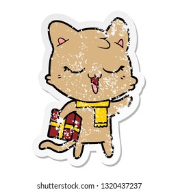 distressed sticker of a cartoon cat