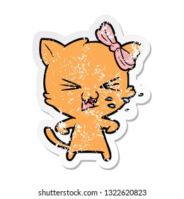 distressed sticker of a cartoon cat