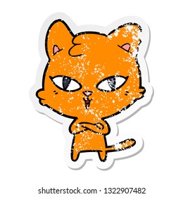 bedrückter Aufkleber einer Cartoon-Katze
