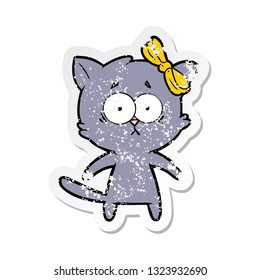 distressed sticker of a cartoon cat