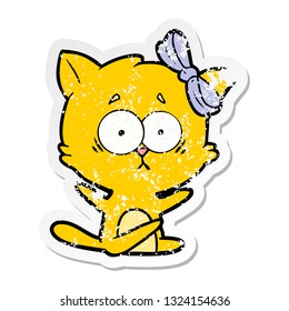 pegatina angustiada de un gato de dibujos animados