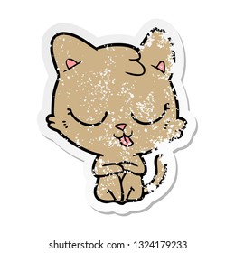 distressed sticker of a cartoon cat