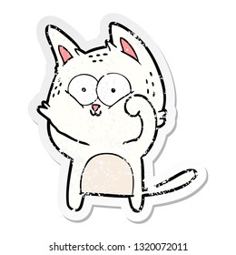 pegatina angustiada de un gato de dibujos animados siendo lindo