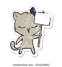 distressed sticker of a cartoon cat with bow on head