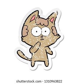 distressed sticker of a cartoon cat considering