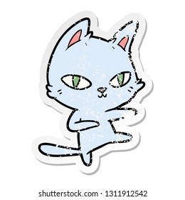 distressed sticker of a cartoon cat dancing