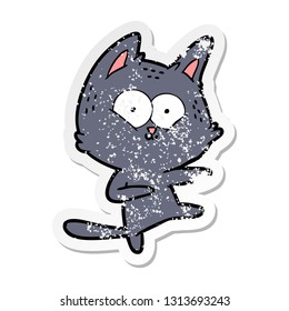 bedrückter Aufkleber einer Cartoon Katze