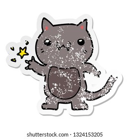 pegatina angustiada de un gato de dibujos animados raspando