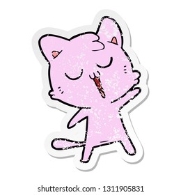 distressed sticker of a cartoon cat singing
