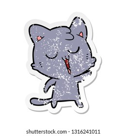 distressed sticker of a cartoon cat singing