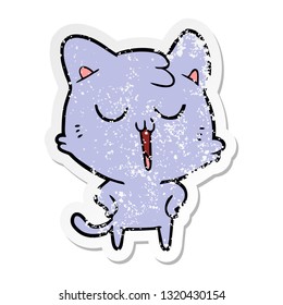 distressed sticker of a cartoon cat singing