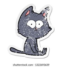 distressed sticker of a cartoon cat sitting
