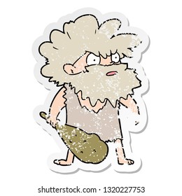 distressed sticker of a cartoon cave man