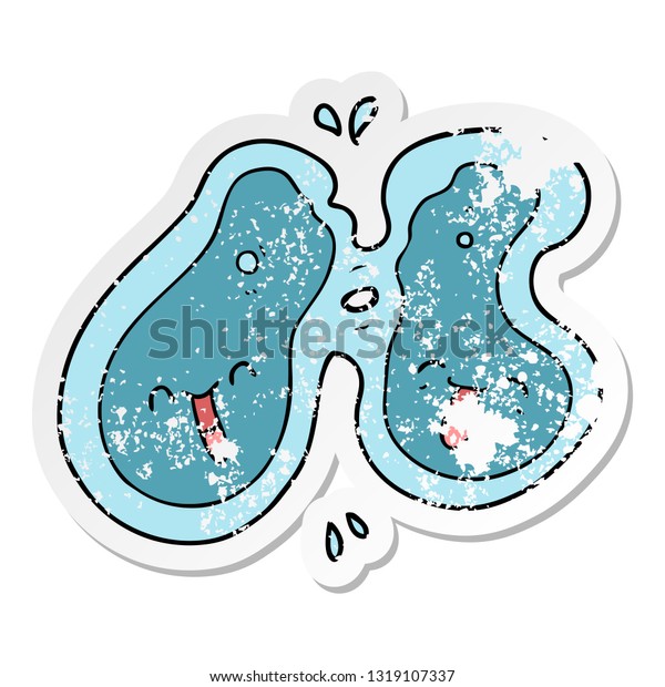 distressed sticker of\
a cartoon cell\
dividing
