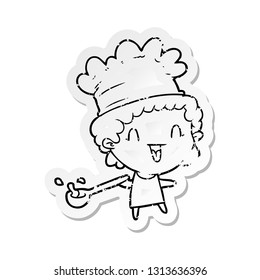 distressed sticker of a cartoon chef