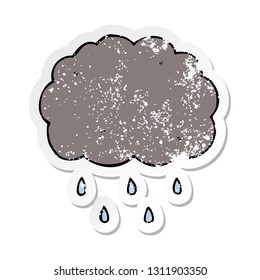 pegatina angustiada de una nube de dibujos animados lloviendo