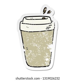 distressed sticker of a cartoon coffee cup
