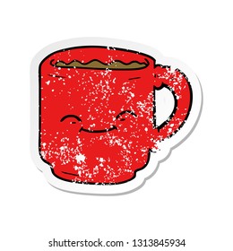 distressed sticker of a cartoon coffee mug