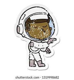 distressed sticker of a cartoon confident astronaut