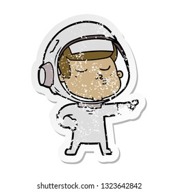 distressed sticker of a cartoon confident astronaut