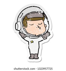 distressed sticker of a cartoon confident astronaut