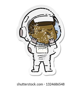 distressed sticker of a cartoon confident astronaut