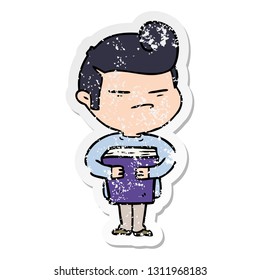 distressed sticker of a cartoon cool guy with fashion hair cut