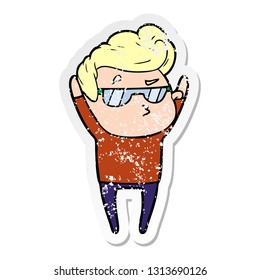 distressed sticker of a cartoon cool guy