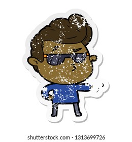 distressed sticker of a cartoon cool guy