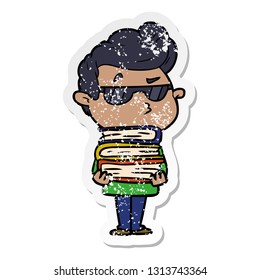 distressed sticker of a cartoon cool guy