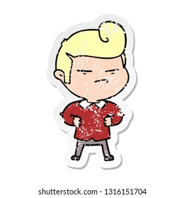 pegatina angustiada de un tipo genial de caricatura con corte de pelo de moda