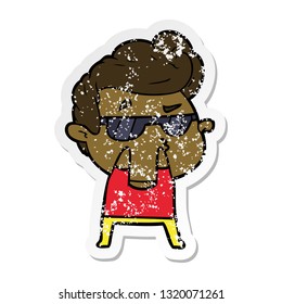 distressed sticker of a cartoon cool guy