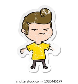 distressed sticker of a cartoon cool guy with fashion hair cut