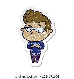 distressed sticker of a cartoon cool guy