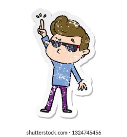 distressed sticker of a cartoon cool guy