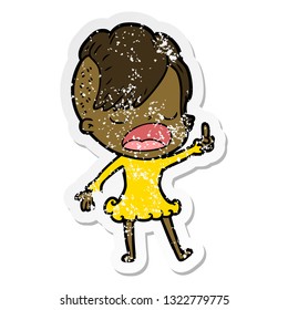 distressed sticker of a cartoon cool hipster girl talking