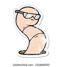 distressed sticker of a cartoon cool worm