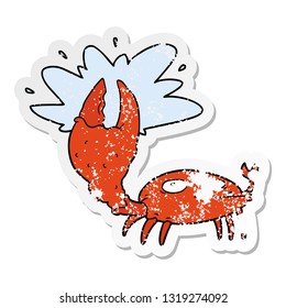 distressed sticker of a cartoon crab with big claw